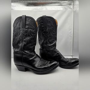 LUCCHESE CLASSIC BLACK LEATHER COWBOY BOOTS MEN’S